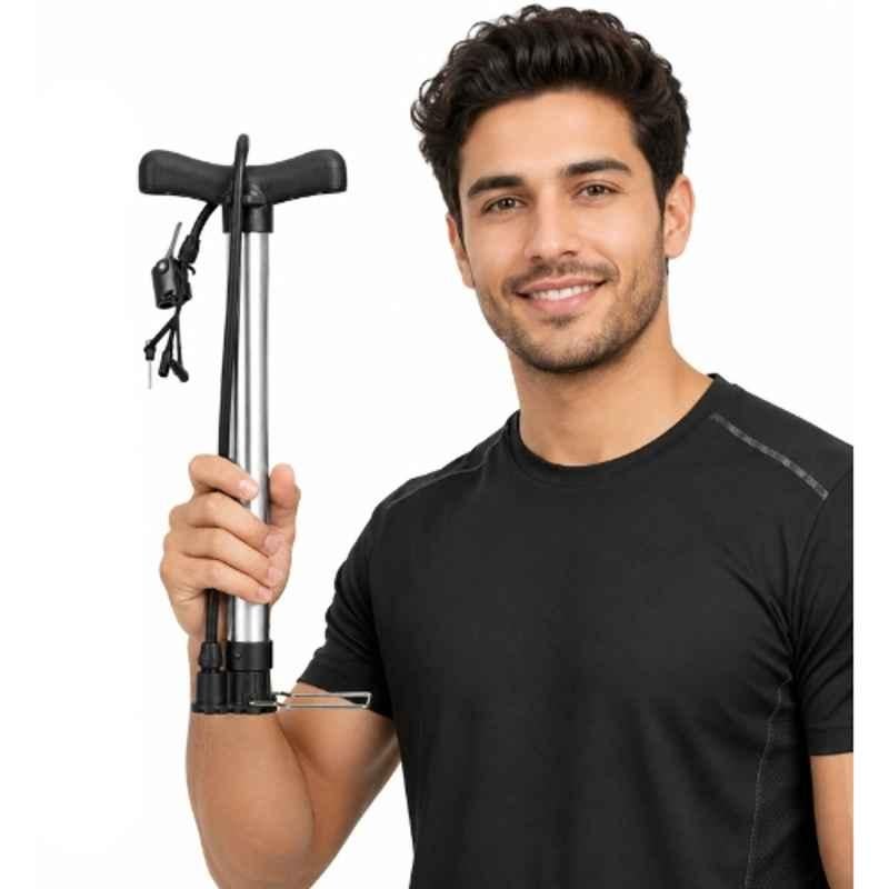 Shopeleven 33cm Metal & Plastic Black Portable Air Pump with Needle & Dual Valve