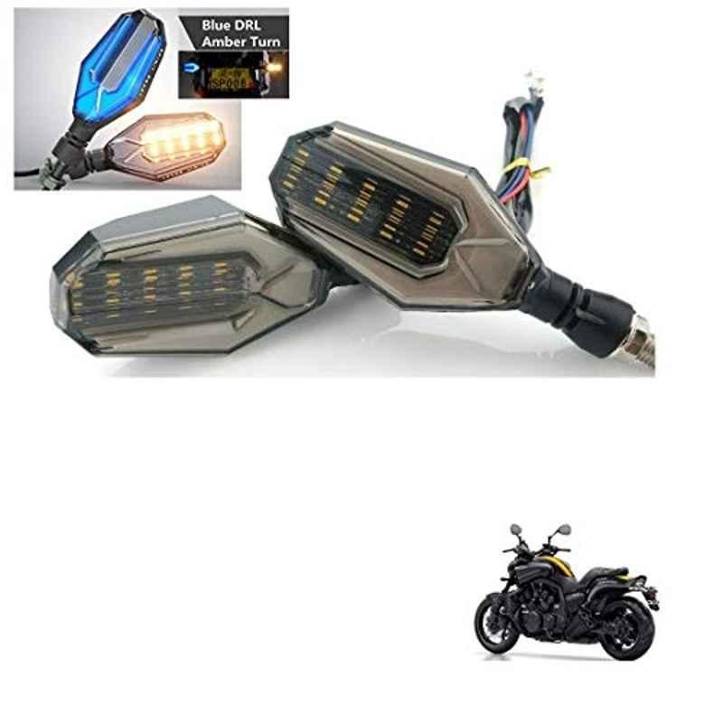 Kozdiko 4 Pcs Plastic Front & Rear U Shape Dual Color DRL LED BIke Indicator Set for Yamaha VMAX