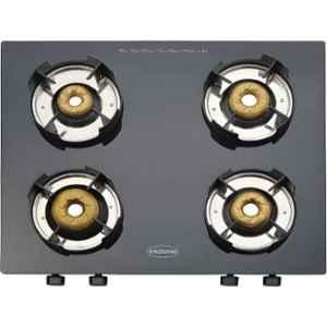 Padmini 4 Burner Stainless Steel Black Manual Ignition Glass Top Gas Stove, 4 GT Royal