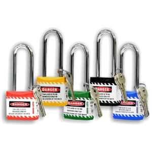 Asian Loto 5 Pcs 65mm Red, Yellow, Green, Blue & Black Long Shackle Jacket Padlocks Set for Safety, ALC-LPL-RYGBK