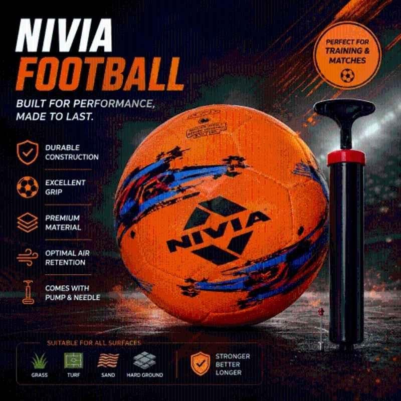 Nivia Storm Orange Football with Pump (Pack of 2), Size: 5