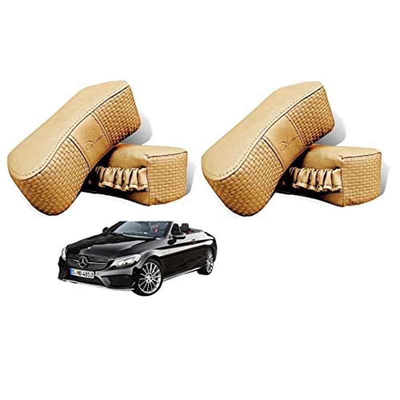 Kozdiko 4 Pcs CV Designer Beige Leatherite Neck Rest Car Cushion Pillow Set for Mercedes Benz E-Class
