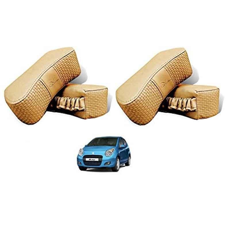 Kozdiko 4 Pcs CV Designer Beige Leatherite Neck Rest Car Cushion Pillow Set for Maruti Suzuki A-Star