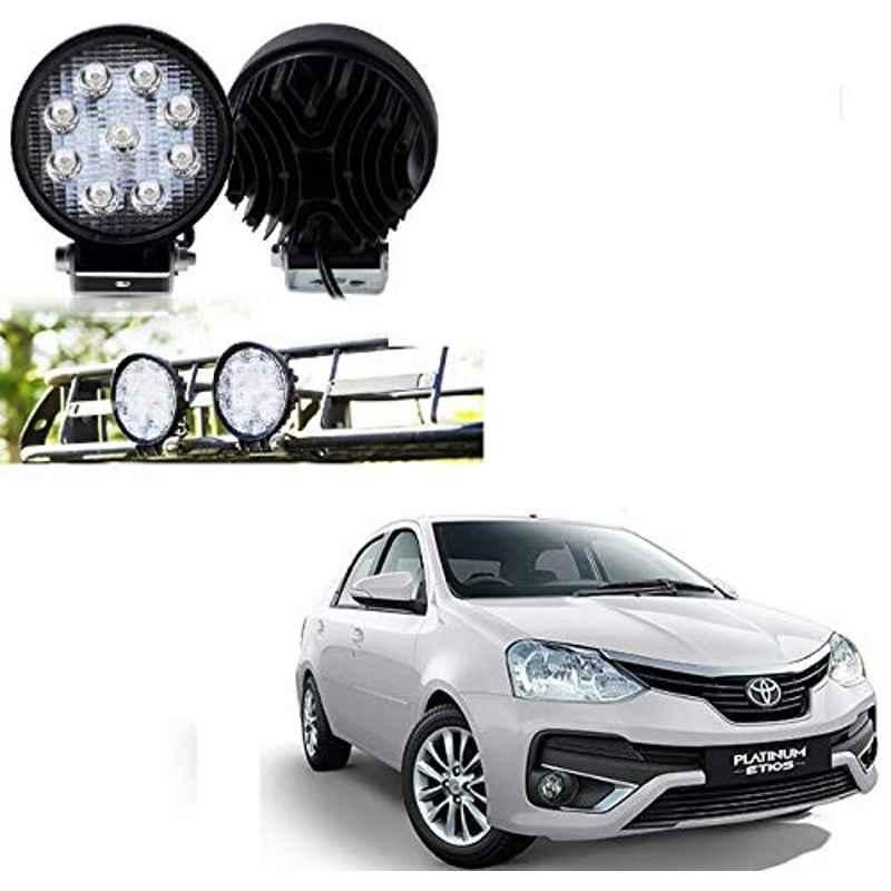 Kozdiko 2 Pcs 27W 4 inch 9 LED Waterproof Round White Fog Light Set with Mounting Brackets for Toyota Etios Platinum, kozd_19898