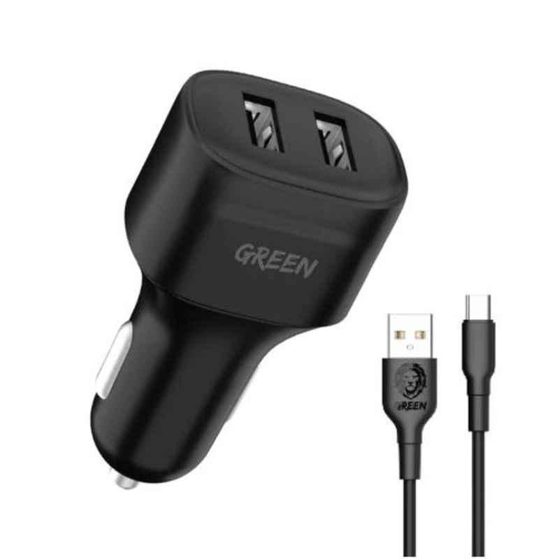 Green Lion 12W 1.2m Black Dual Port Car Charger with PVC Lightning Cable, GNCC24IP6BK