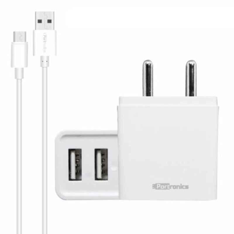 Portronics Adapto 646 White 3.1A Charger with Dual USB Port, POR-646 (Pack of 5)