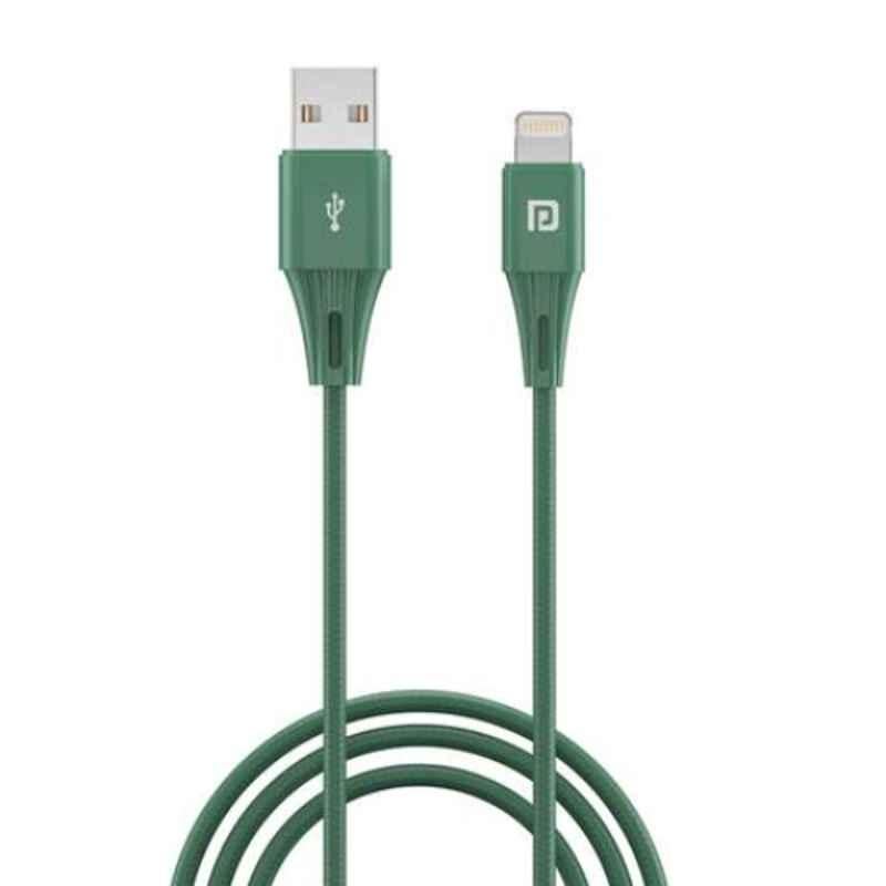 Portronics Konnect A Plus 1m 8 Pin 3A Nylon Braided Green USB Cable, POR 1364 (Pack of 10)
