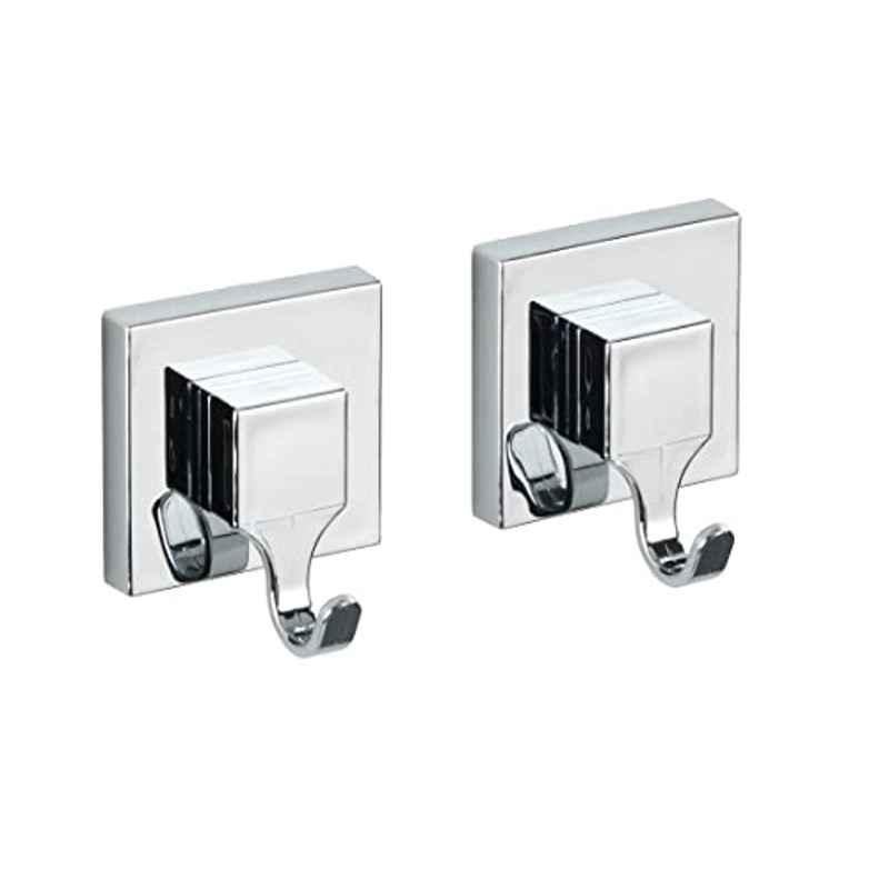 Wenko 2Pcs Vacuum-Loc Quadro 6x7x5cm ABS Shiny Bathroom Hook Set, 22688100