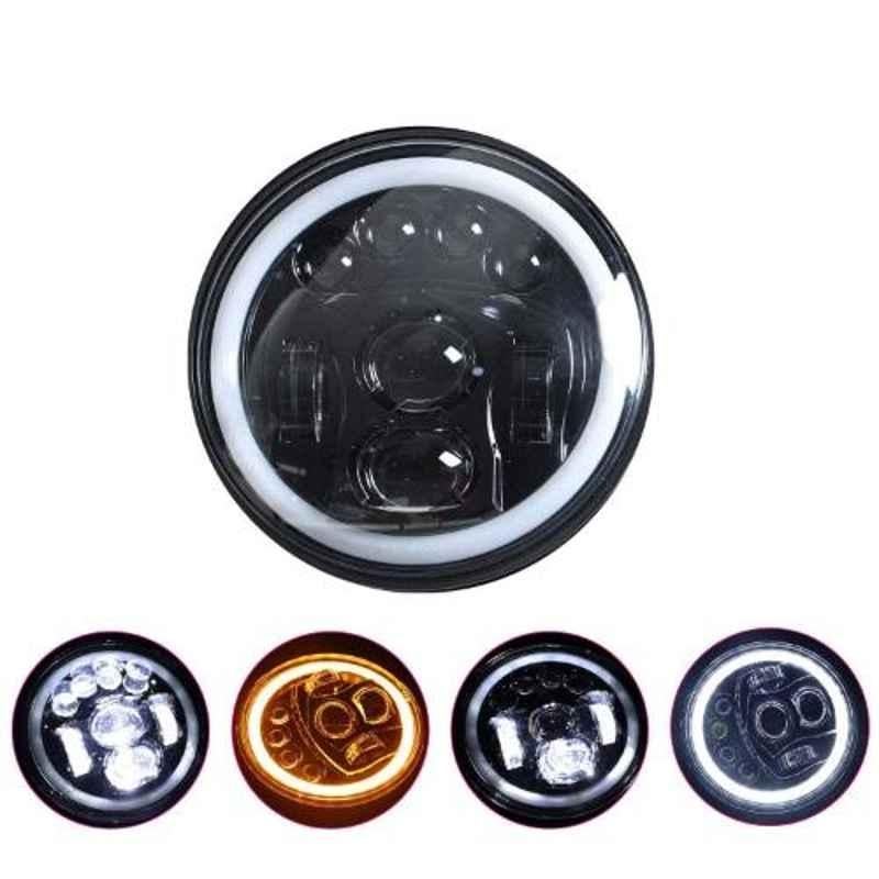 AllExtreme EX7SB101 8 LED 7 inch 75W Round Full Ring White Headlight with Amber Turn Indicator & Hi-Low Beam