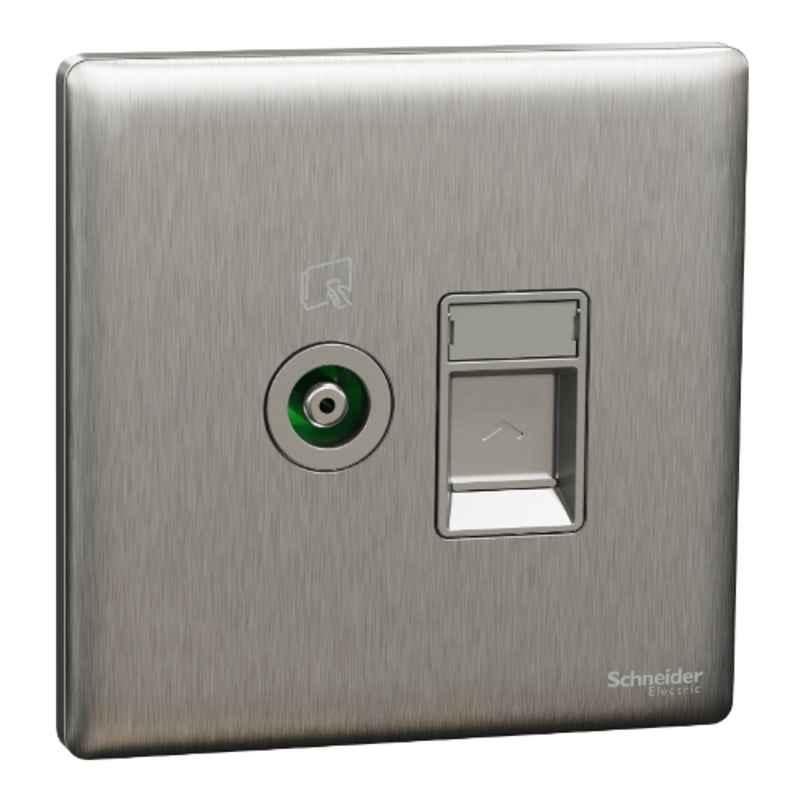 Schneider Electric Unica X 2M RJ45 Cat6 Stainless Steel Shuttered TV & Data Socket, NUX32TVRJ6_SS