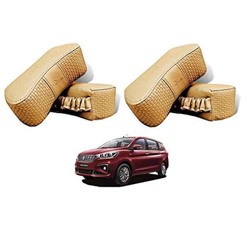 Kozdiko 4 Pcs CV Designer Beige Leatherite Neck Rest Car Cushion Pillow Set for Maruti Suzuki Ertiga 2019