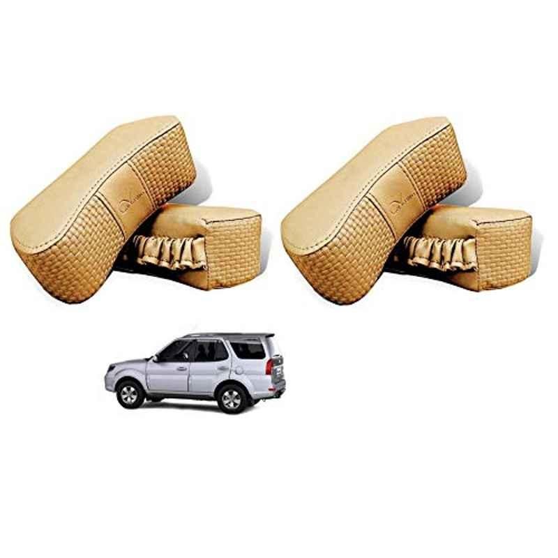 Kozdiko 4 Pcs CV Designer Beige Leatherite Neck Rest Car Cushion Pillow Set for Tata Safari Grand Dicor