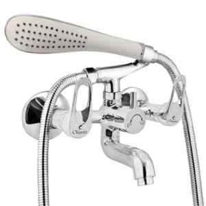 Cliquin Nexa Flora Brass Chrome Wall Mounted Wall Mixer with Telephonic Crutch Hand Shower & 1m Stainless Steel Shower Tube