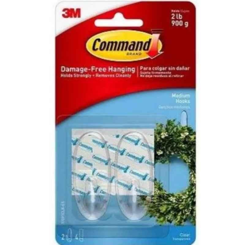 3M Command Medium Plastic Clear Hooks with Strips, 17091CLR-ES