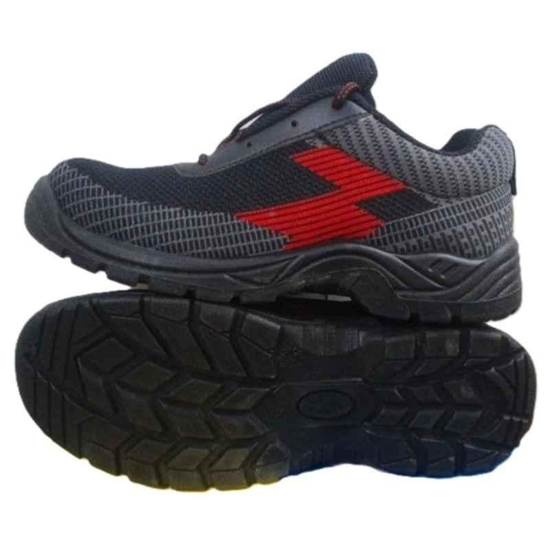 Tungsten Safety Smart PU Molded Footbed Insole Black & Red Steel Toe Safety Shoes, Size: 6