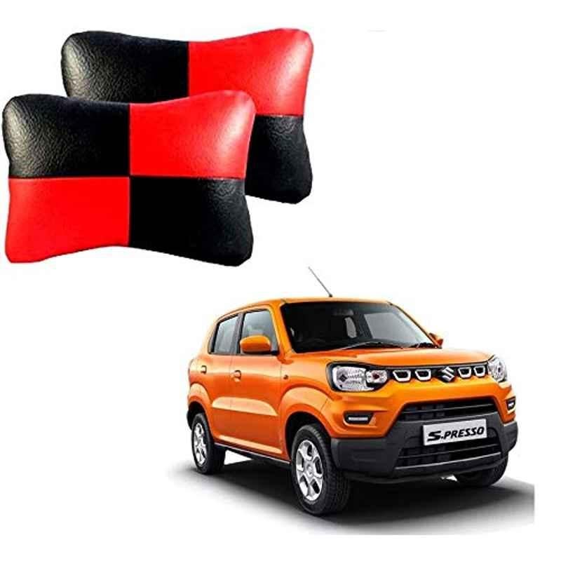Kozdiko 2 Pcs Black & Red Car Square Chess Design Neck Rest Seat Pillow Set for Maruti Suzuki S-Presso