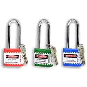 Asian Loto 3 Pcs 65mm Red, Green & Blue Long Shackle Jacket Padlocks Set for Safety, ALC-LPL-RGB