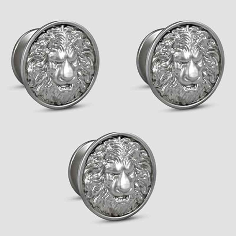 Plantex Lion Face Knobs for Drawer | Kitchen Cabinet Knobs | Pulls Handles for Wardrobe Kitchen (Pack of 3) Pcs Silver
