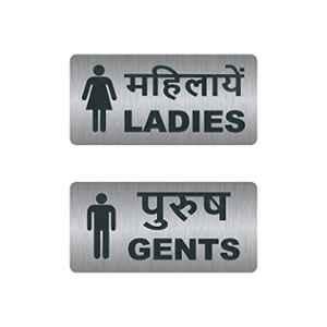 SUNSIGNS 2 Pcs 11.6x5.6 inch ABS Matt Steel Finished Ladies & Gents Toilet Signage Board Set, WP0033ABSOTLCICST