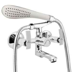 Cliquin Desire Global Brass Chrome Wall Mounted Wall Mixer with Telephonic Crutch Hand Shower & 1m Stainless Steel Shower Tube