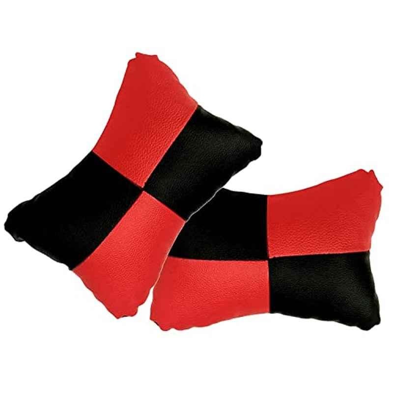 Kozdiko 2 Pcs Black & Red Square Chess Design Car Neck Rest Pillow Set for Honda Amaze