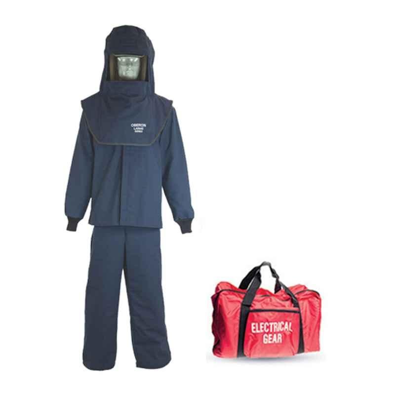 Oberon LNS4B-M+HVS PPE-4 40 Cal Lan Arc Flash Hood Coat & Bib Overall Suit Kit, Size: Medium