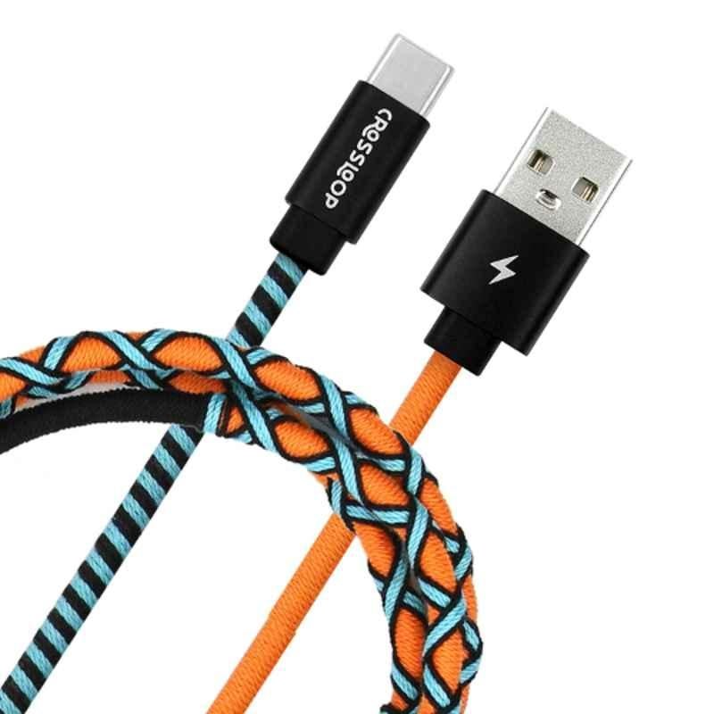 Crossloop 2.4A 1m Orange, Blue & Black C-Type USB Cable, CSLT01