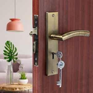Saze 8 inch Stainless Steel Antique Matt Finish Silver Key Plate Mortise Door Lock Pull Handle Set, MG-1102