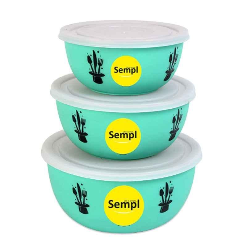 Sempl 3 Pcs Flora Stainless Steel & Plastic Green Grocery Container Set with Lid