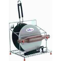 Niskoware Stainless Steel Silver Chakla, Belan, Tawa & Chimta Stand for Kitchen
