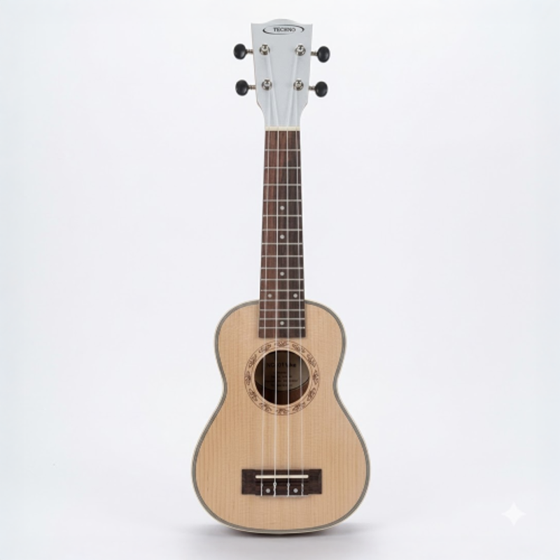 Techno 21 inch Linden Wood Matte Finish White Soprano Ukulele with Carry Bag
