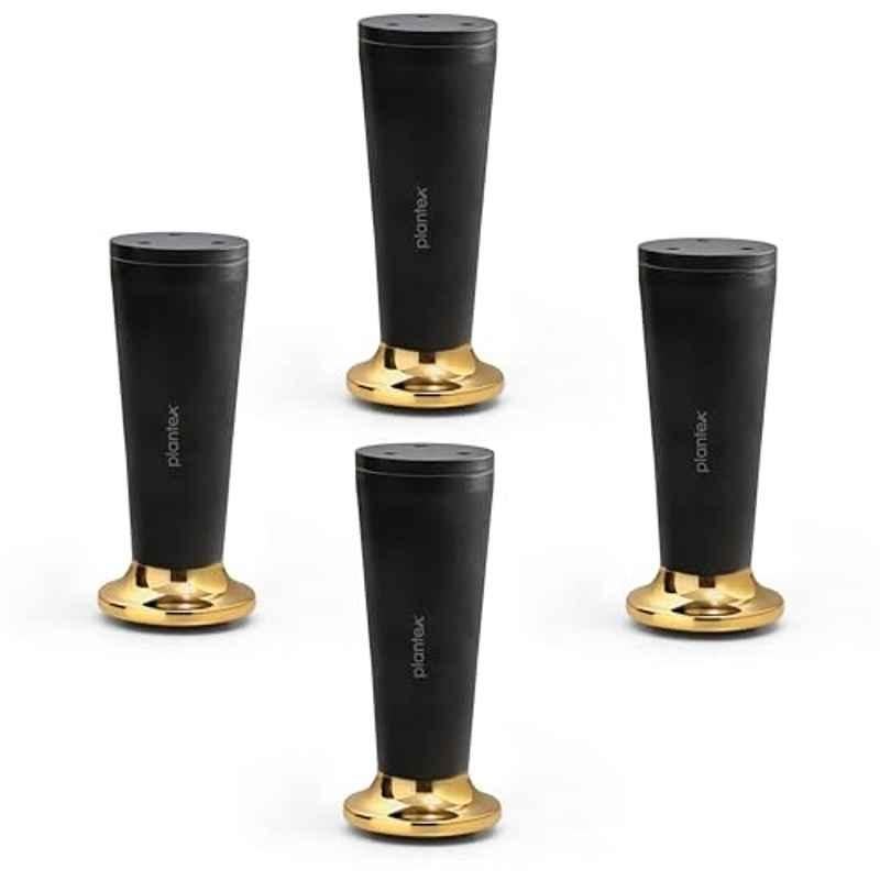 Plantex 6 inch Aluminium Black & Gold Sofa Legs with Rubber Grip, DTS-87 (Pack of 4)