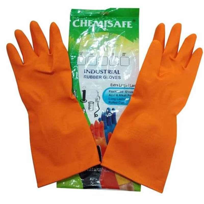 Chemisafe Orange Rubber Industrial Gloves (Pack of 12)