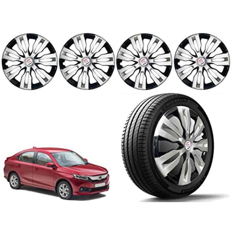 Auto Pearl 4 Pcs 14 inch Polypropylene Silver & Black Press Type Car Wheel Cover Set with Retention Ring for Honda Amaze Type 2 2018-2020, 14WC_DzireT2_DC_AmazeT2_2018_2020