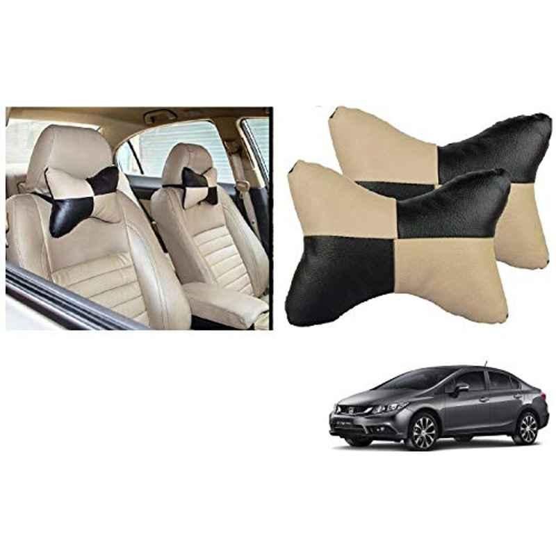 Kozdiko 2 Pcs Black & Beige Square Chess Design Car Neck Rest Pillow Set for Honda Civic
