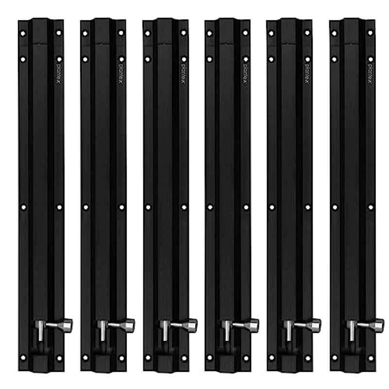 Plantex 12 inch Stainless Steel Black Finish Tower Bolt for Home, Offices Doors, Windows, Wardrobe Door Latch, Kundi & Chitakini (Pack of 6)