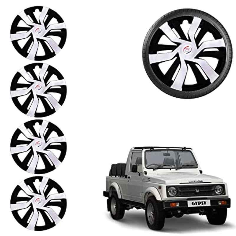 Auto Pearl 4 Pcs 15 inch ABS Black & White Car Wheel Cover Set for Maruti Suzuki Gypsy King