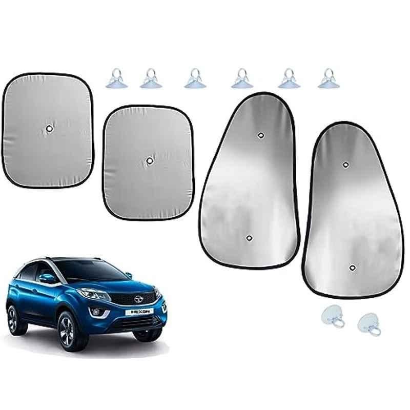 Auto Pearl 4 Pcs Polyester Black & Silver Window Side Sun Shade Set for Tata Nexon 2017-2019