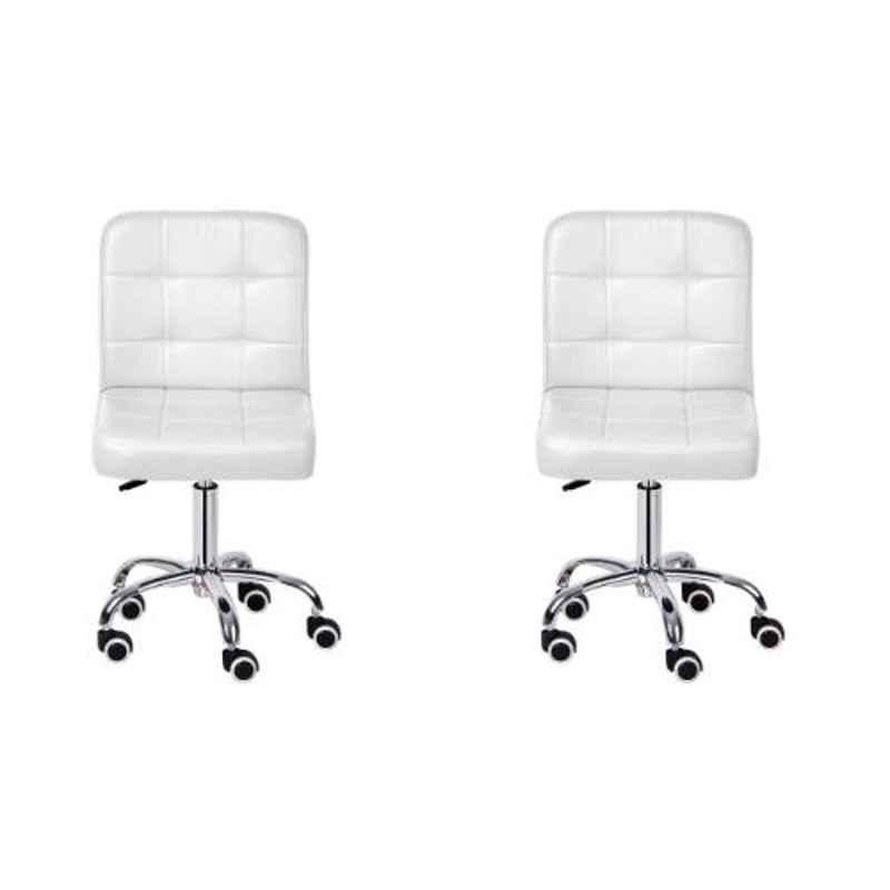 Da Urban Bion White Fabric & Foam Stool Chair with Wheels & Low Back (Pack of 2)