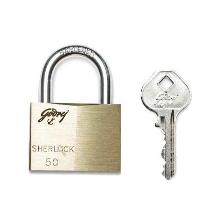 Godrej Sherlock 50mm Solid Brass Padlock with 3 Keys, 7673 (Pack of 2)