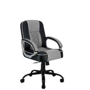 Zidle Paris Leather Grey Medium Back Office Chair with Metal Base