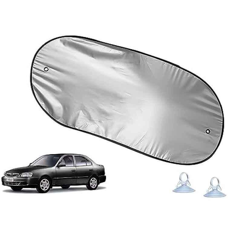 Auto Pearl Polyester Black & Silver Rear Window Sun Shade Curtain with Storage Pouch for Hyundai Accent