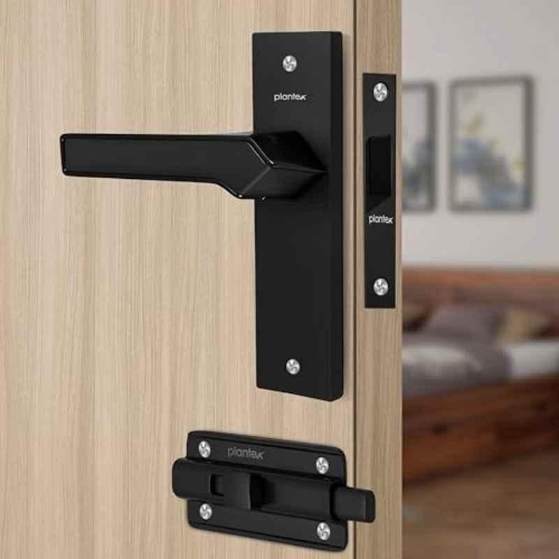 Plantex Heavy Duty Bathroom Door Lock Mortise 8 inch Keyless Plate Handle Set for Home/Bathroom/Store Room/Balcony/Office with Baby Latch 8133-DC-Black & Z-Black