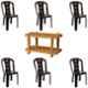 Italica 6 Pcs Polypropylene Nut Brown Without Arm Chair & Marble Beige Table with Wheels Set, 9306-6/9509