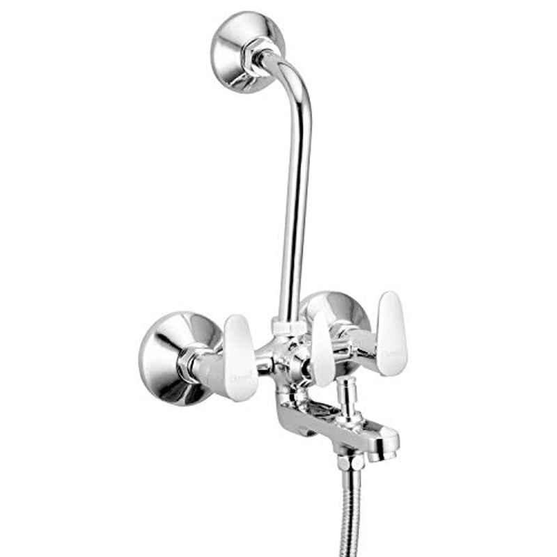 Oleanna Nova Brass Silver Chrome Finish 3 in 1 Wall Mixer with L Bend Pipe
