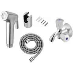 Senkiddpro Triangle Prime Stainless Steel Chrome Finish Wall Mounted Two Way Bib Tap Set with Health Faucet
