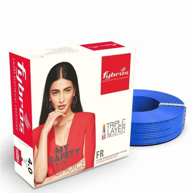 Fybros 4 Sqmm 90m Blue Single Core FR PVC Insulated Multistrands Industrial Cable, FWC1005