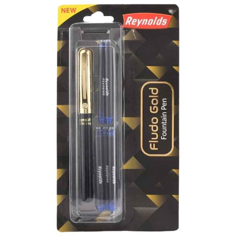Reynolds Fludo Gold Fountain Blue Pen with 5N Jumbo Ink Cartridges (Pack of 5)