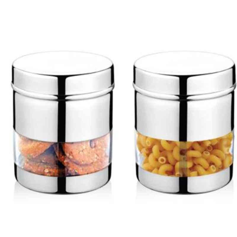 Classic Essentials Sleek9CM-S/2 2 Pcs 600ml Silver Steel Cookie Canister Jar Set