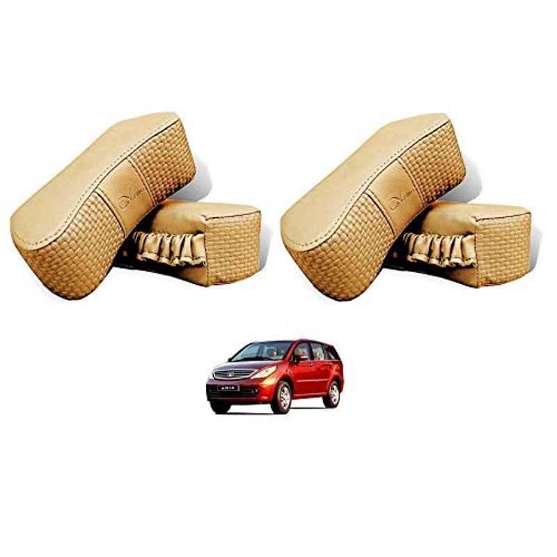 Kozdiko 4 Pcs CV Designer Beige Leatherite Neck Rest Car Cushion Pillow Set for Tata Aria